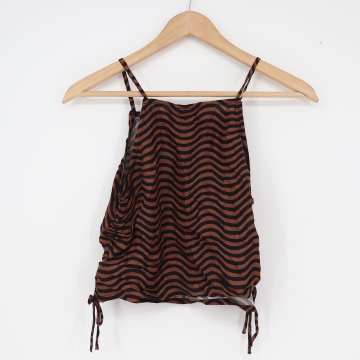 HM Conscious Choice Brown Black Wavy Stripe Ruched Side Crop Top Size 16