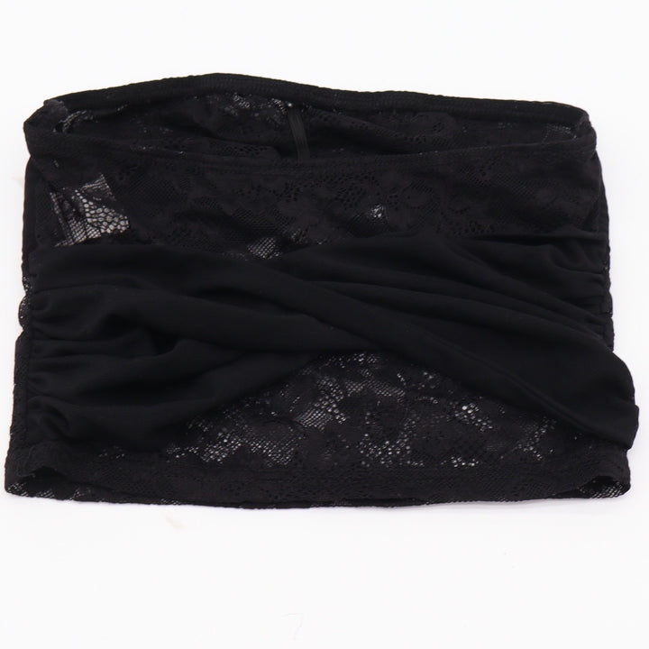 SHEIN Tube Top Women XXS 0 Bandeau Black Lace Ruched Stretch Excellent