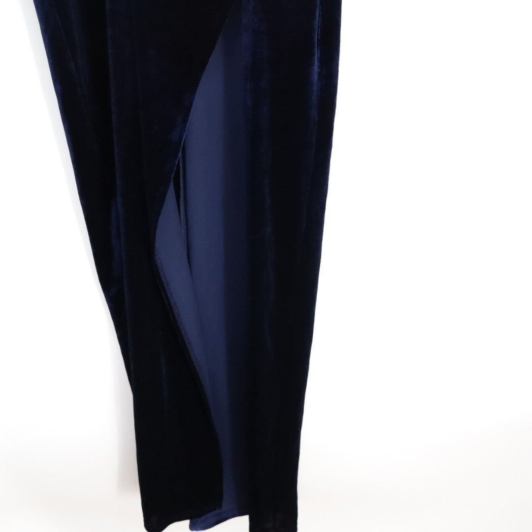 Lulus Eternal Elegance Maxi Dress Womens XS Navy Velvet Short Sleeve Front Slit