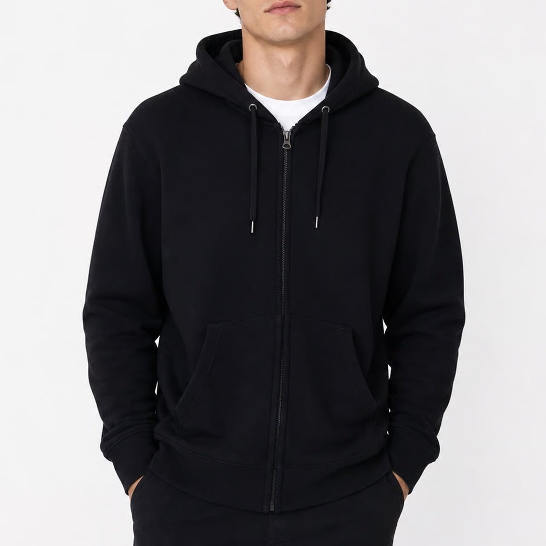 Uniqlo Mens Full Zip Hoodie Navy Blue Solid Cotton Blend L