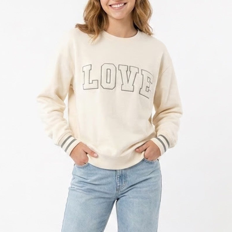 Z Supply Baseline Love Sweatshirt Womens Medium Beige Cotton Ribbed Crew Neck