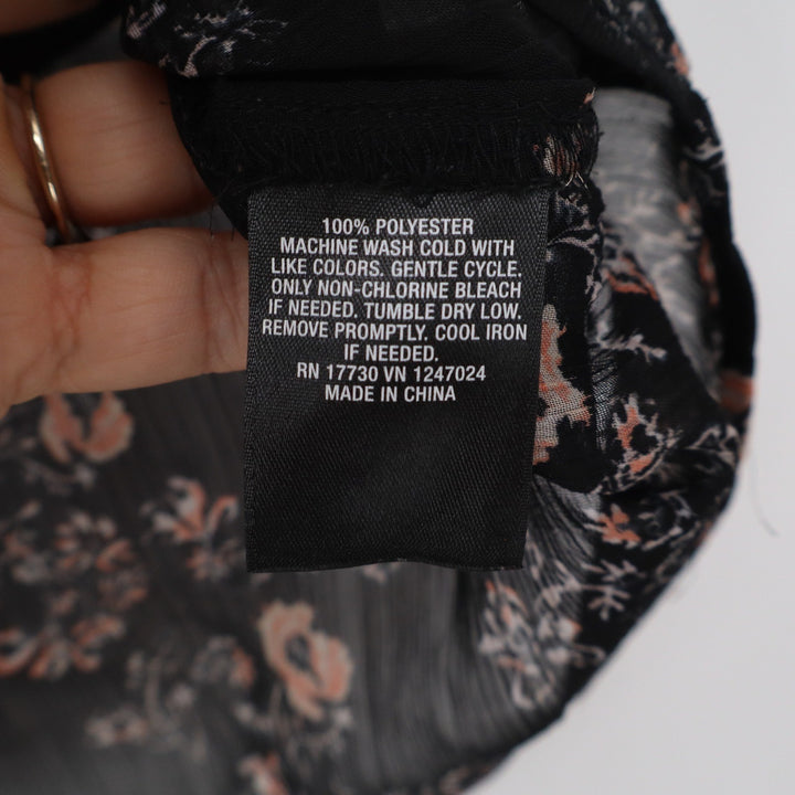 Mossimo Black Floral Sheer Ruffle Neck Tie Front Sleeveless Blouse XS