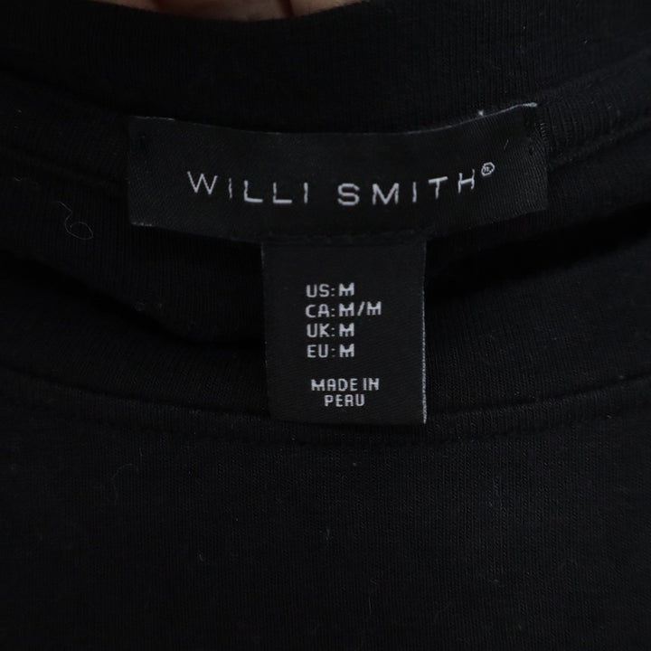 Willi Smith Black Pima Cotton Modal Ribbed 3/4 Sleeve Top Shoulder Button M