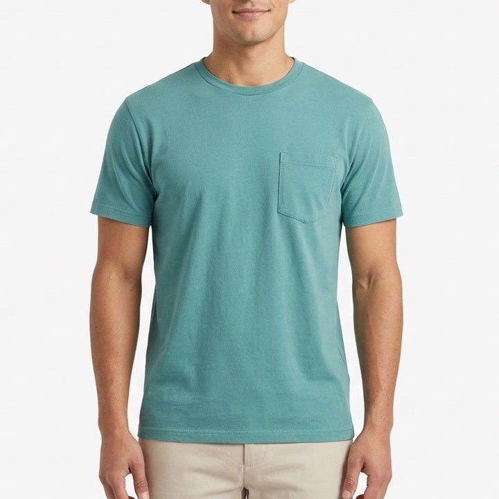 American Giant T-Shirt Mens Medium Aqua Cotton Front Pocket Crew Neck Pullover
