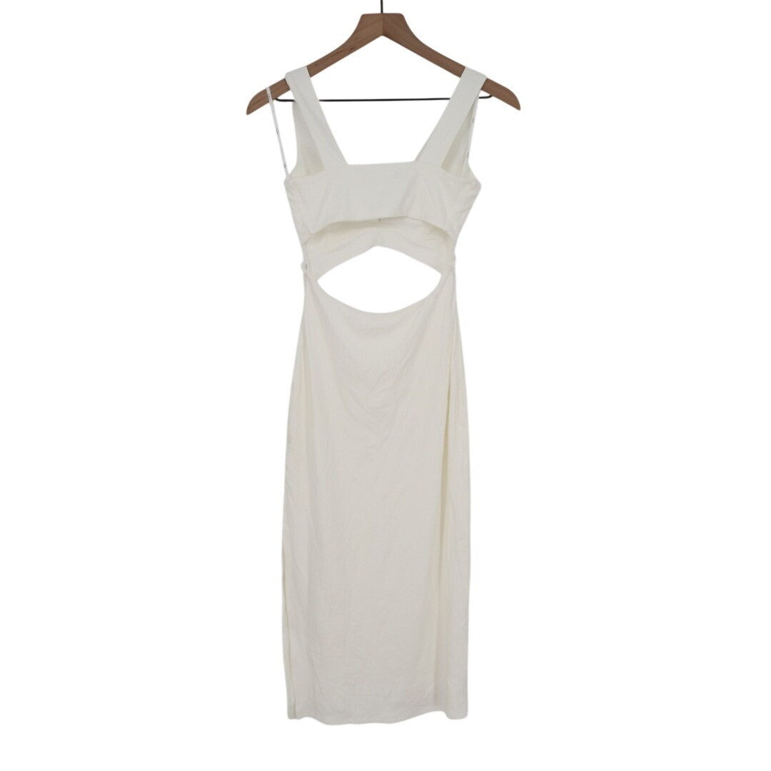 Lulus Divide & Contour Bodycon Midi Dress Womens S White Stretch Ribbed Cutout