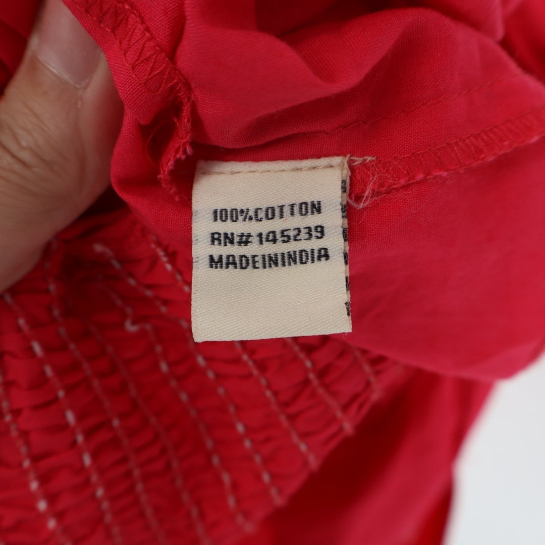 Sim & Sam Crop Top Womens XL Red Cotton Square Neck Smocked Back Balloon Sleeve