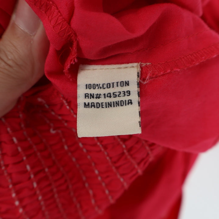 Sim & Sam Crop Top Womens XL Red Cotton Square Neck Smocked Back Balloon Sleeve