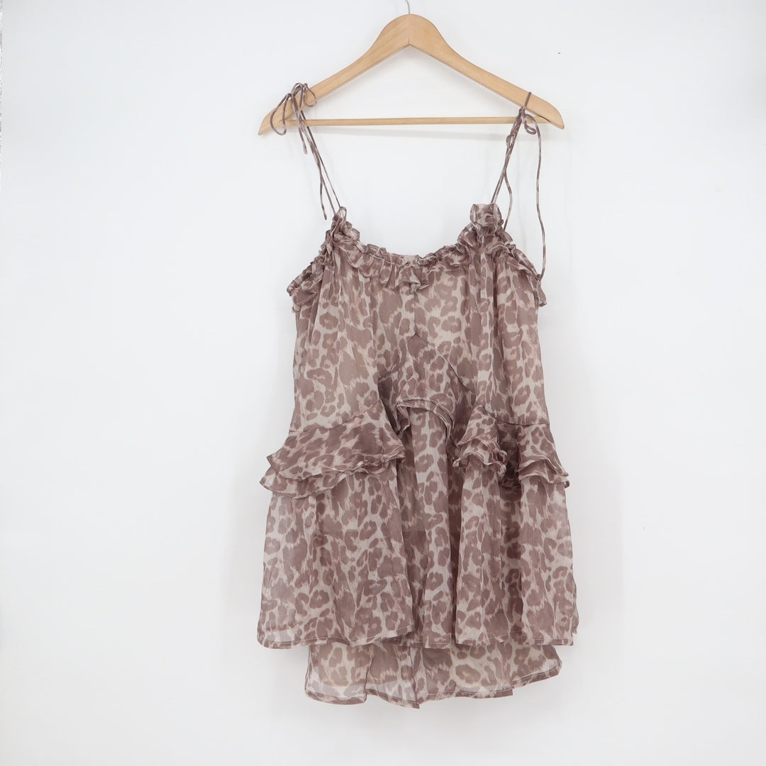 Le Lis Collection Mauve Leopard Print Tiered Ruffle Tie Strap Camisole Top S NEW