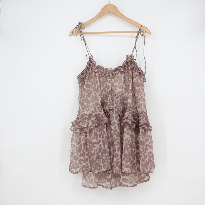 Le Lis Collection Mauve Leopard Print Tiered Ruffle Tie Strap Camisole Top S NEW