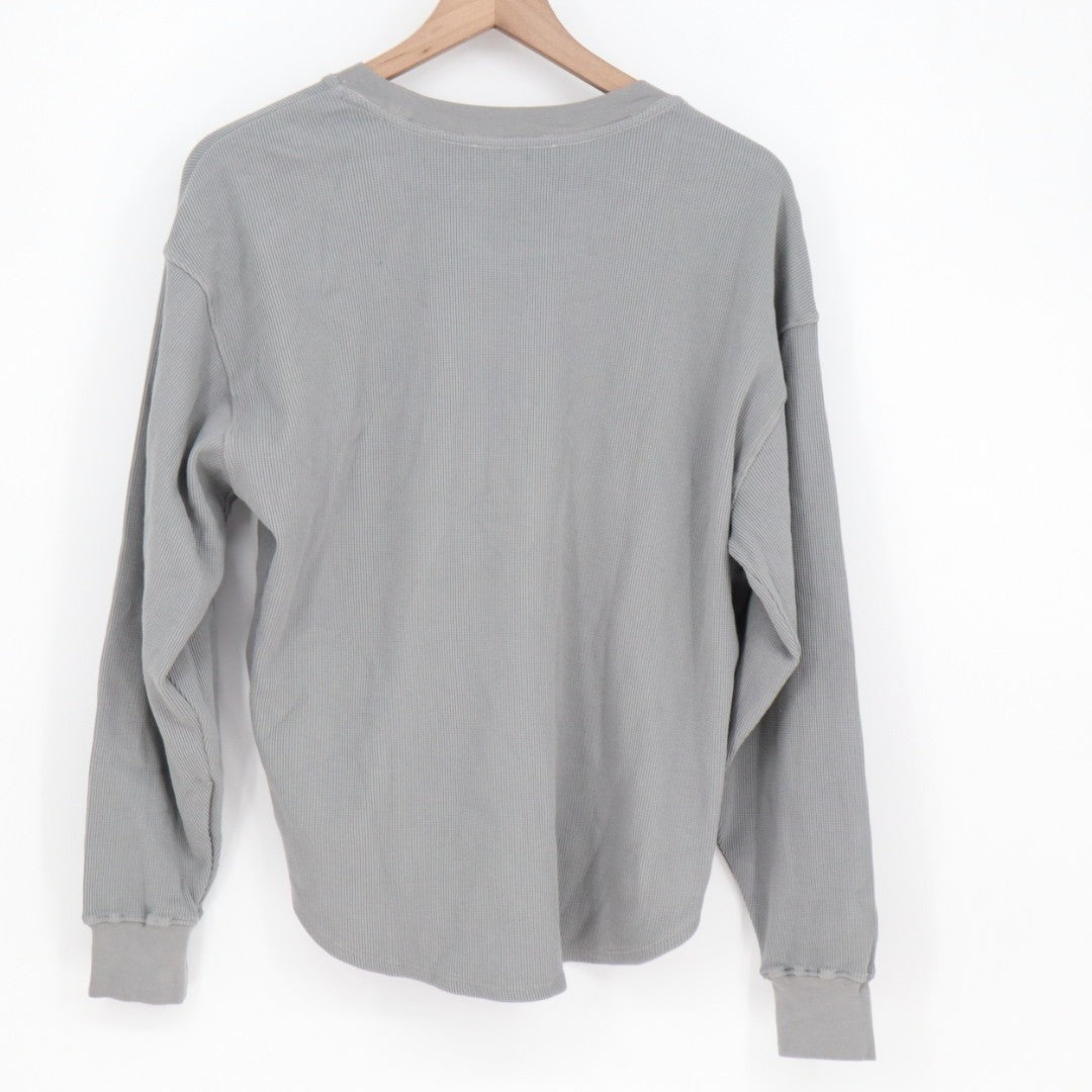 American Giant Thermal Crew Tee Shirt Womens L Sharkskin Waffle Knit Curved Hem