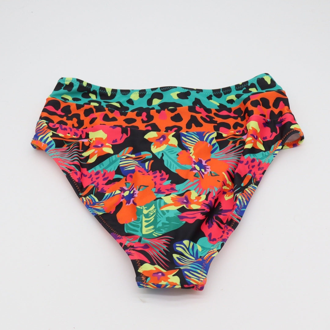 Hilinker Bikini Bottom Women M High Waisted Multicolor Tropical Leopard NEW