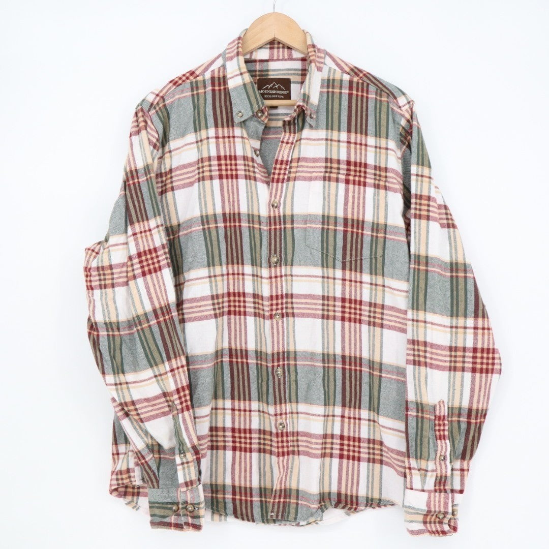 Mountain Ridge Flannel Shirt Mens L Multi Plaid Spread Collar Cotton Button Up