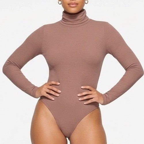Naked Wardrobe Mauve Brown Turtleneck Long Sleeve Bodysuit XL