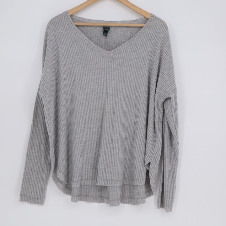 Wild Fable Sweater Womens Medium Gray Stretch Waffle Knit Long Sleeve Round Hem