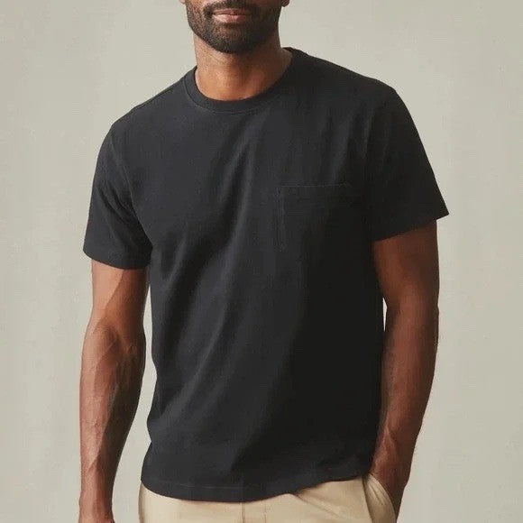 American Giant Mens Black Crew Neck Short Sleeve Pocket Tee Size L Made in USA