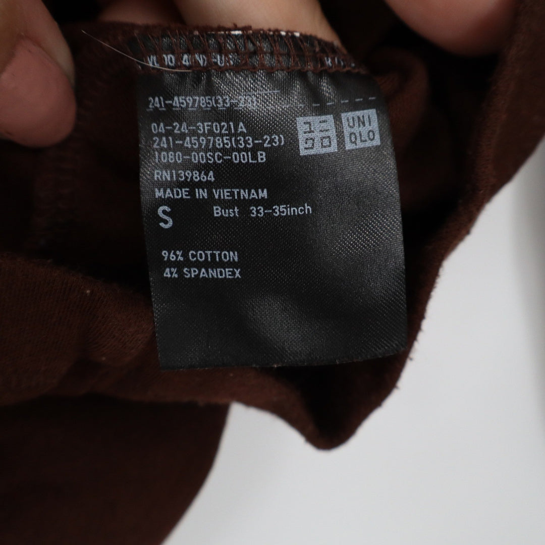 Uniqlo Womens Small Brown Long Sleeve Crew Neck Cotton Blend T-Shirt