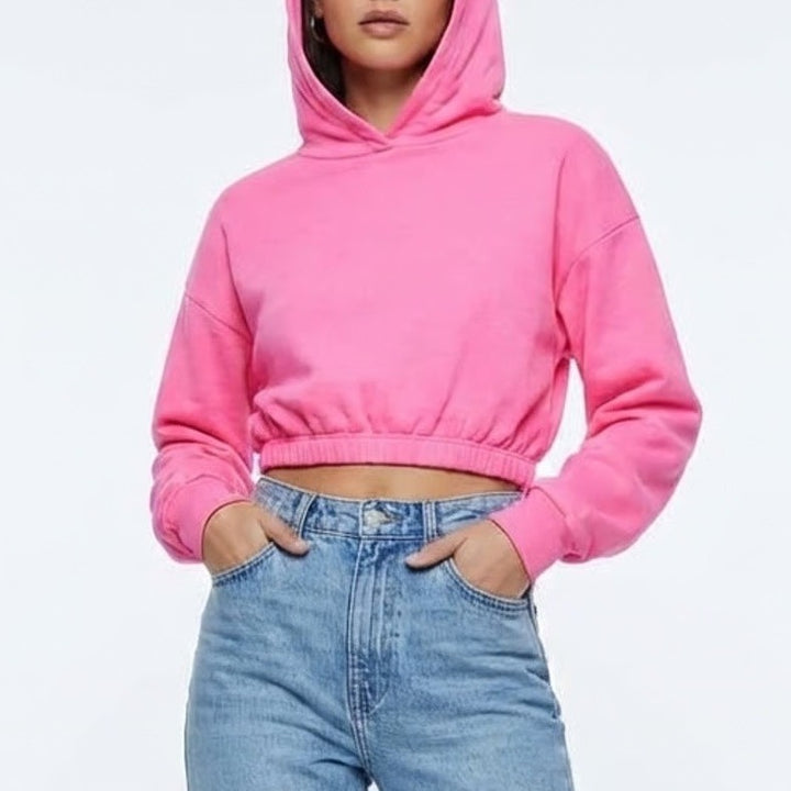Naked Wardrobe Pink Cropped Hoodie XL Long Sleeve Elastic Hem Sweatshirt