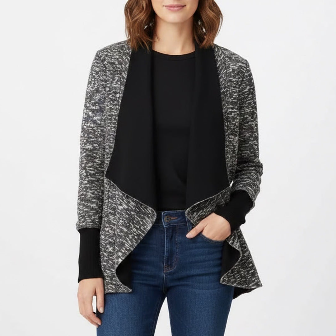 Club Monaco Womens Black White Marled Open Front Waterfall Cardigan Size M
