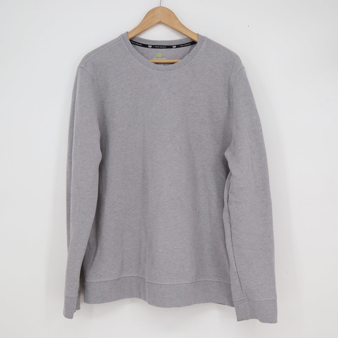 Tek Gear Mens Crewneck Sweatshirt Gray Heathered Long Sleeve Activewear Large