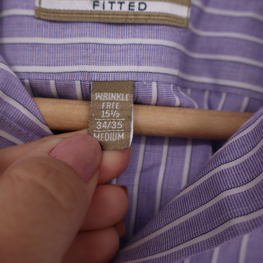 Van Heusen Mens Fitted Dress Shirt Purple White Stripe Wrinkle Free 15.5 34/35 M