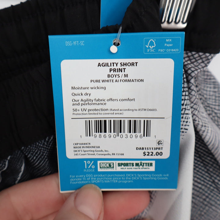 DSG Boys Agility Short Print Pure White AI Formation Size M 10-12 New NWT 9524
