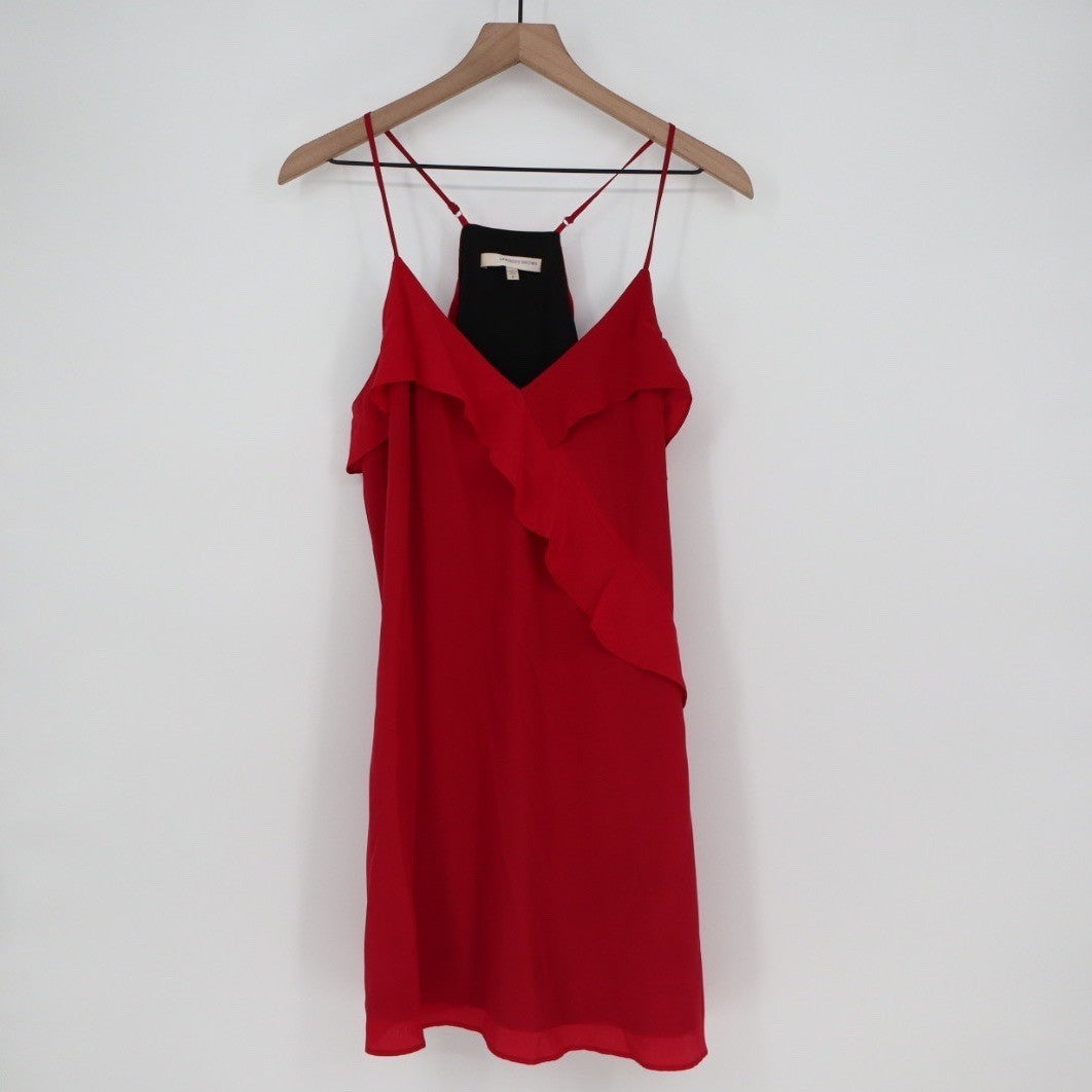 Lavender Brown Red Silk Ruffle Camisole Mini Dress Size S