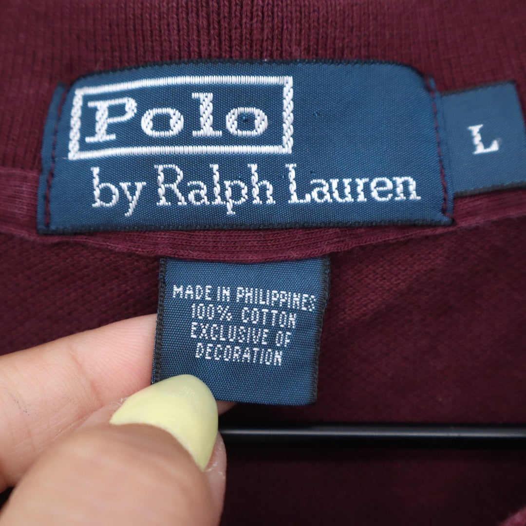 Polo Ralph Lauren Mens Large Burgundy Short Sleeve Pique Cotton Polo Shirt Logo