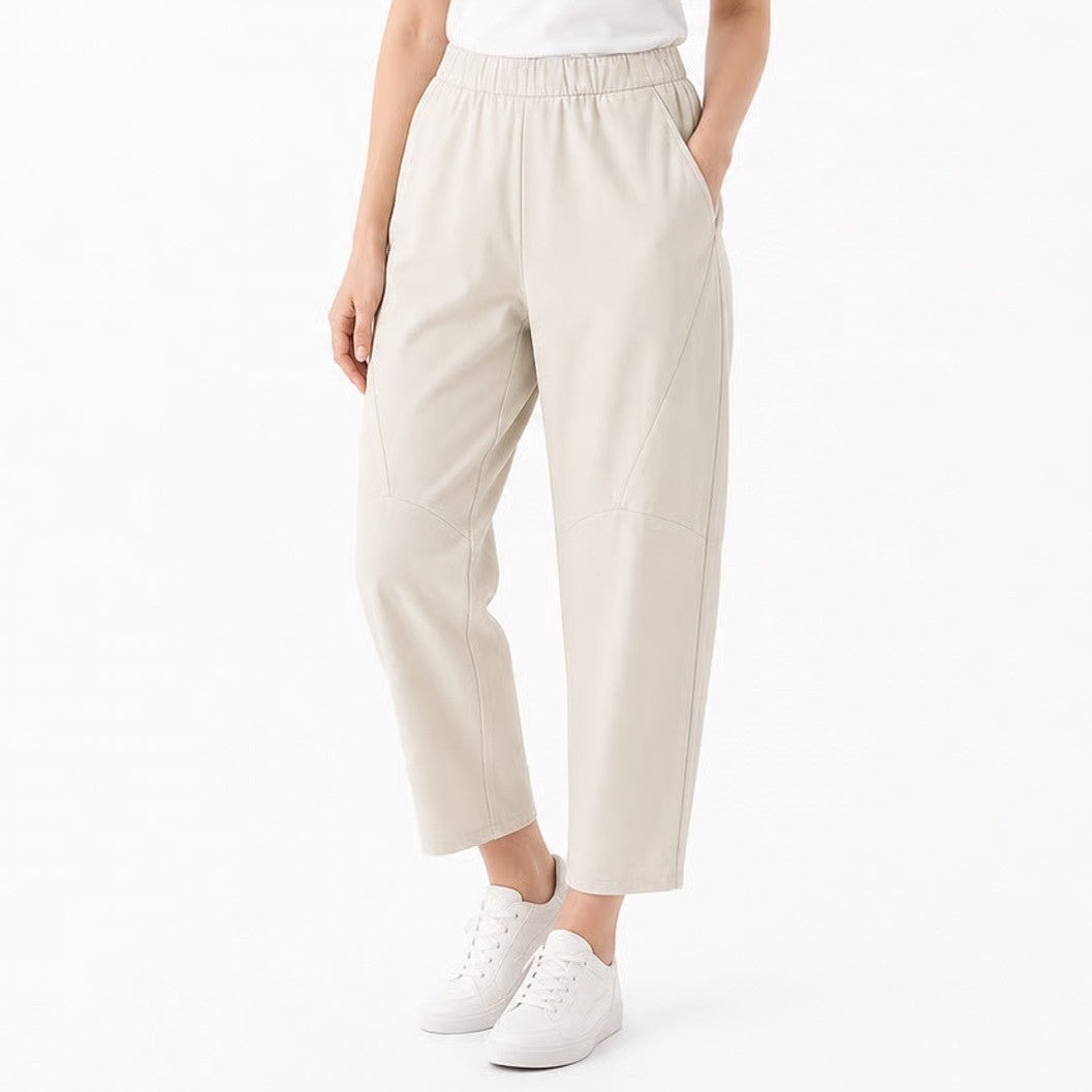 Zara Cream Faux Leather Tapered Elastic Waist Pants Womens Medium Off White