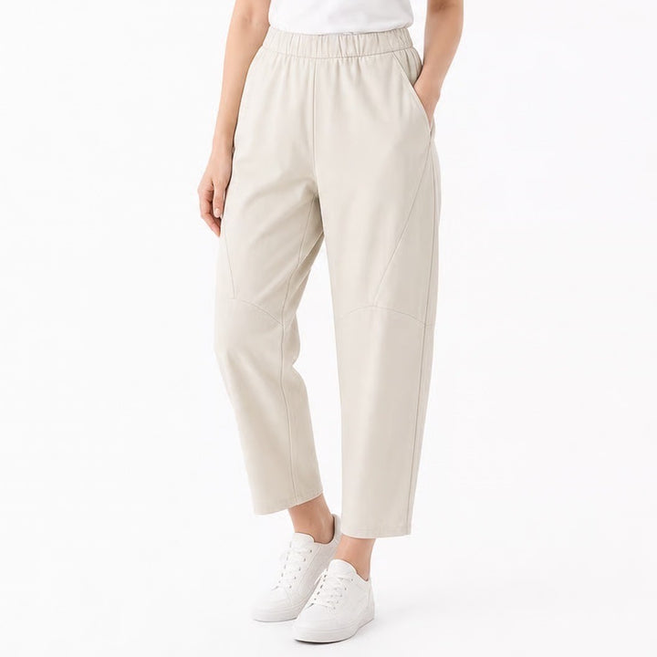 Zara Cream Faux Leather Tapered Elastic Waist Pants Womens Medium Off White