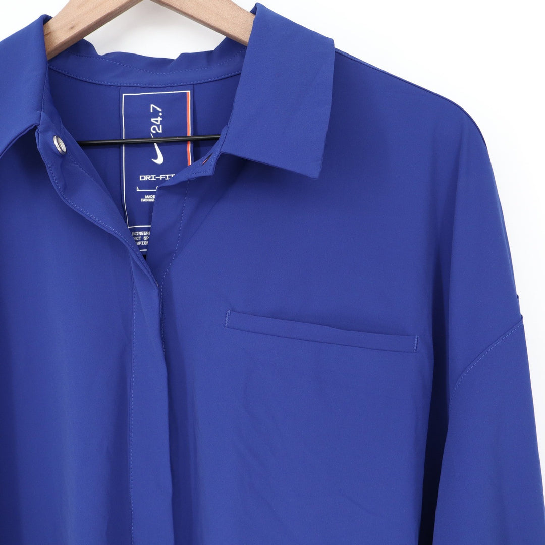 Nike 24.7 Dri-FIT Womens Oversized Button Up Shirt Royal Blue Large