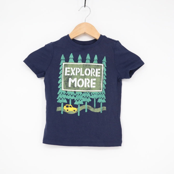 Old Navy Explore More T Shirt Toddler 4T Navy Blue Graphic Print Cotton Casual