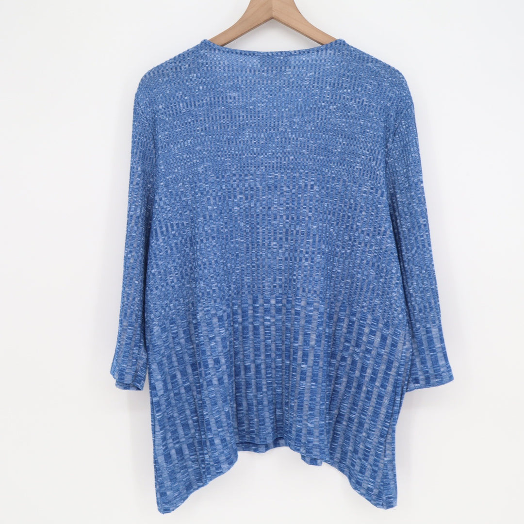 Alfred Dunner Top Womens 1X Space Dye Blue Lattice V-Neck 3/4 Sleeve Excellent