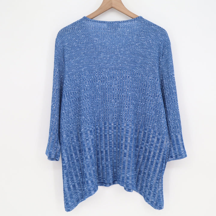 Alfred Dunner Top Womens 1X Space Dye Blue Lattice V-Neck 3/4 Sleeve Excellent