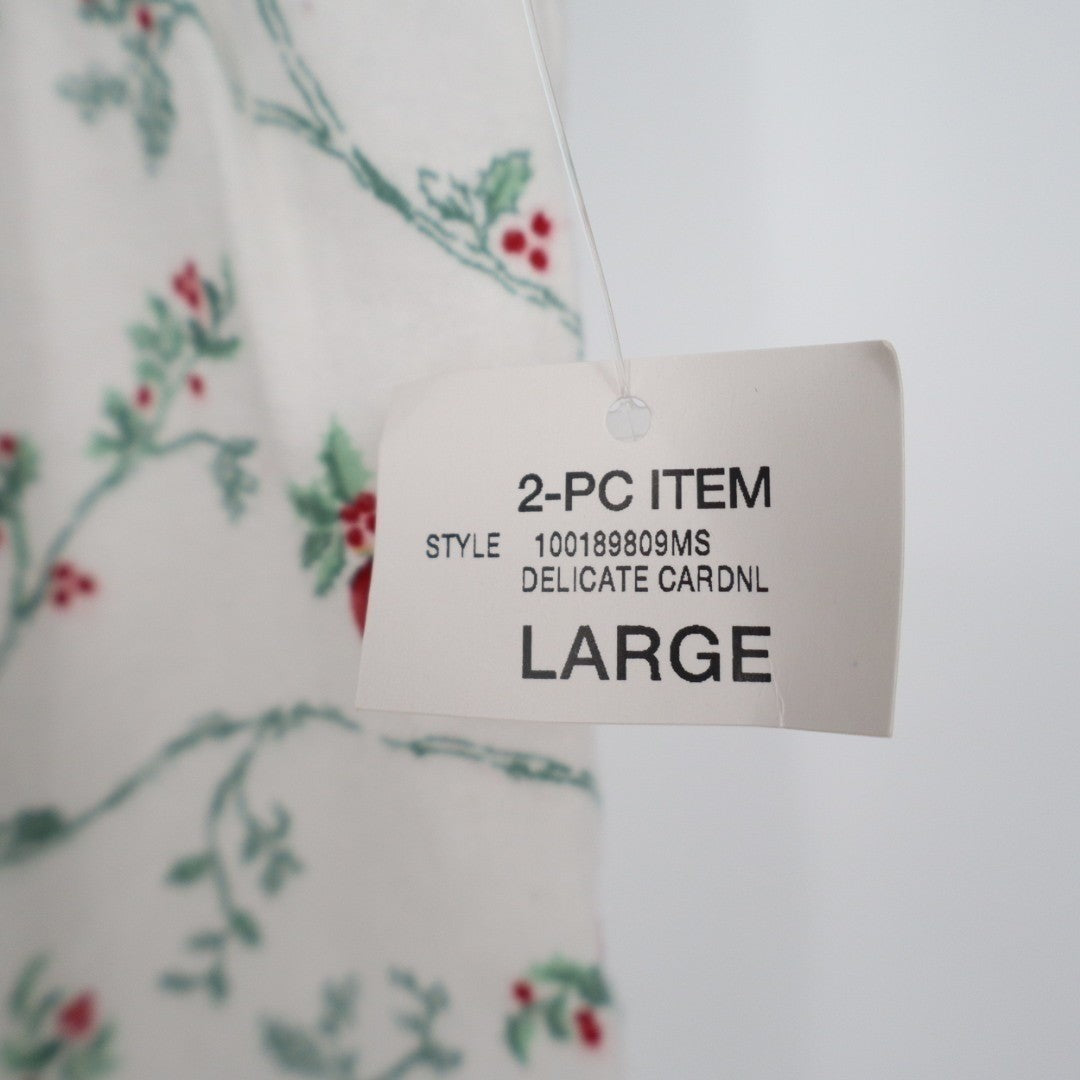 Charter Club Intimates Pajama Pants Women Large White Floral Cotton Straight Leg