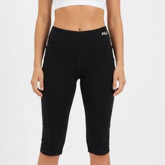 Fila Sport Capri Leggings Women XL Black Cotton Stretch Elastic Waist Activewear
