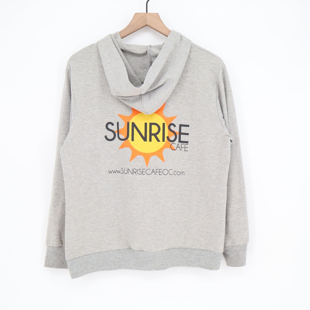 Unbranded Hoodie Unisex L Sunrise Cafe Graphic Gray Pullover Excellent