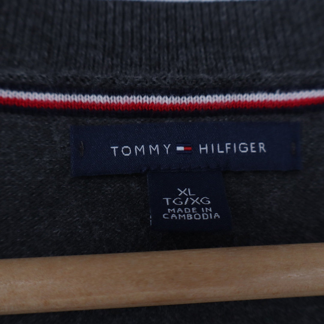 Tommy Hilfiger Mens XL V-Neck Sweater Charcoal Grey Cotton Blend