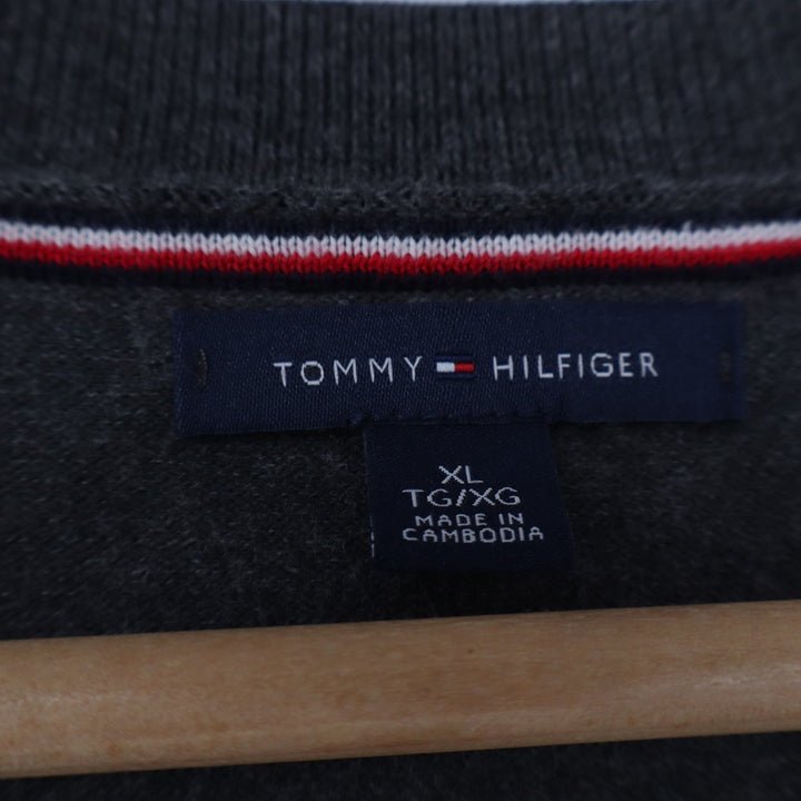 Tommy Hilfiger Mens XL V-Neck Sweater Charcoal Grey Cotton Blend