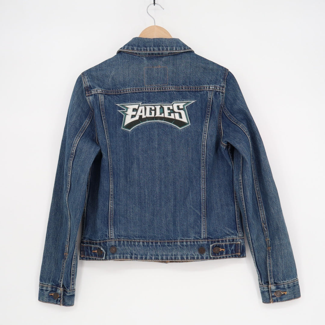 Philadelphia Eagles Trucker Jacket Womens Medium Blue Denim Levi's Spread Collar