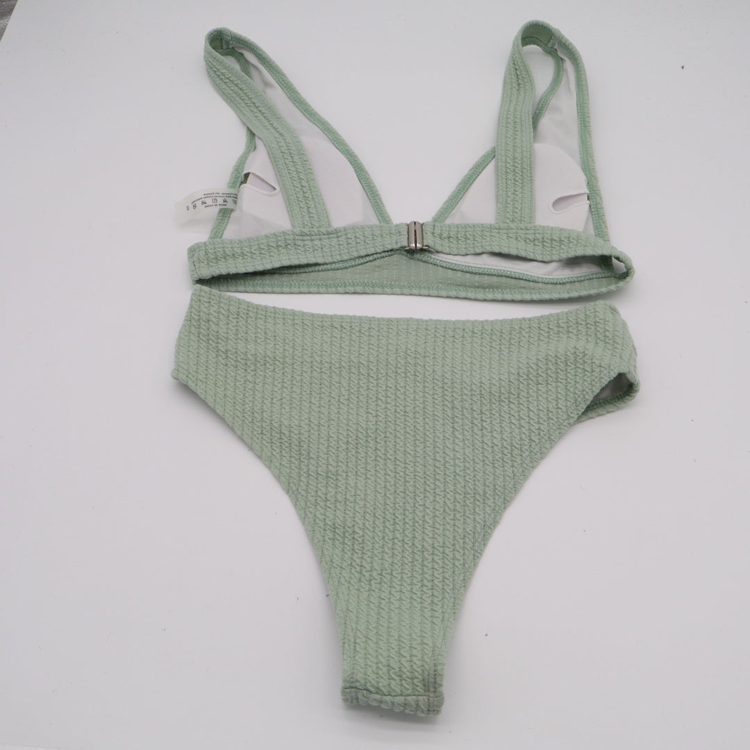 2 Piece Bikini Set Womens Small Sage Green Stretch Textured Swimsuit Beachwear