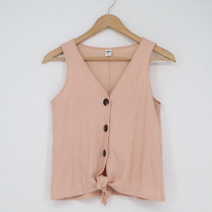 Old Navy Peach Textured Tie Front Button Down Tank Top Sleeveless XS