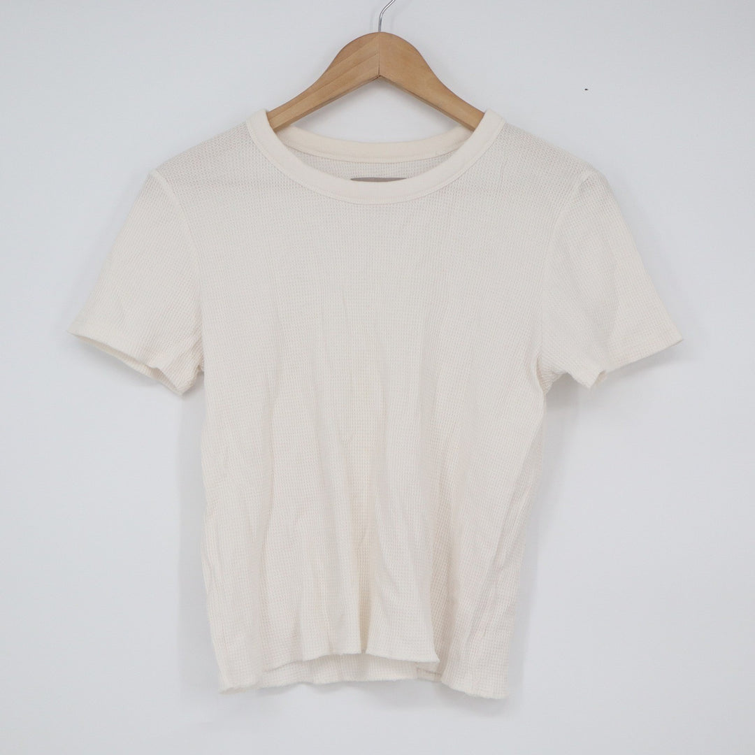 Everlane Womens Cream Cotton Waffle Knit Short Sleeve Crewneck Tee Shirt Small