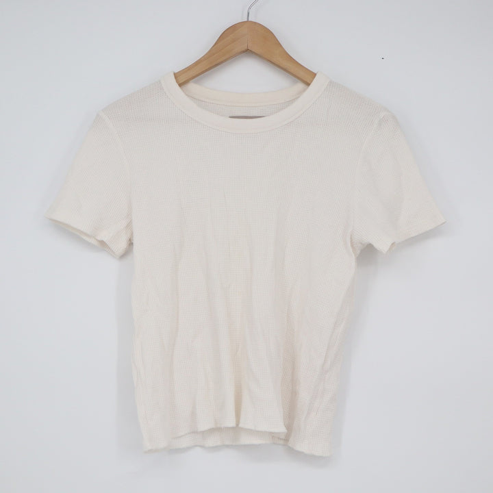 Everlane Womens Cream Cotton Waffle Knit Short Sleeve Crewneck Tee Shirt Small