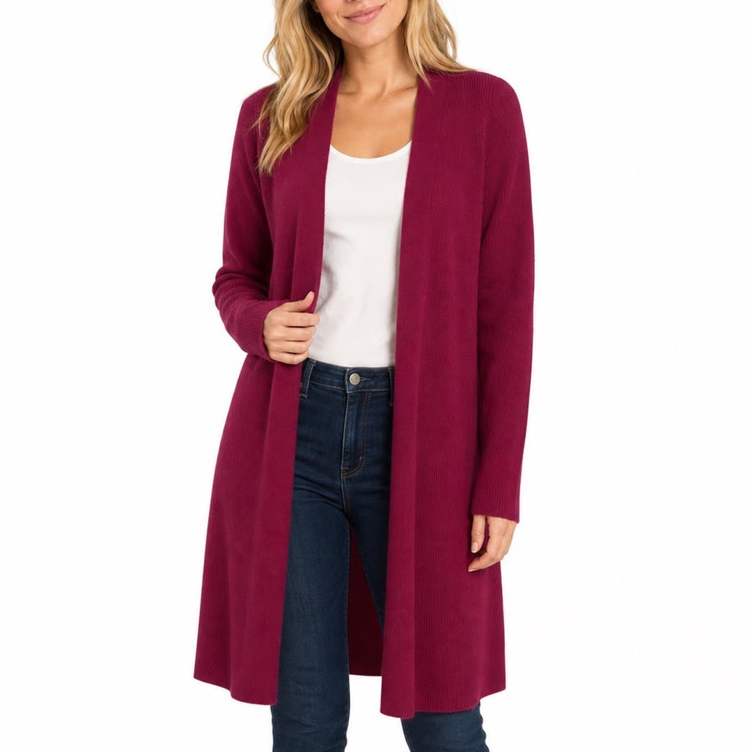 VICI Fuchsia Pink Ribbed Longline Open Front Cardigan Side Slits Large