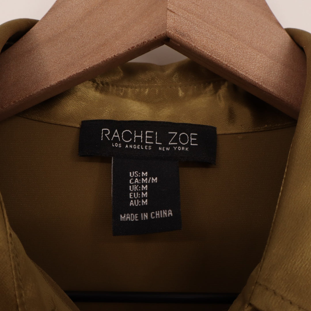 Rachel Zoe 2-Piece Set Womens M Olive Green Button-Down Shirt & Slip Skirt Satin