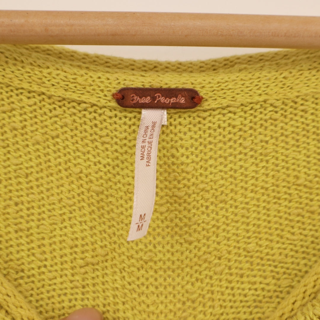 Free People Prism Sweater Women Medium Lemon Yellow Tight Knit Raw Hem Oversized