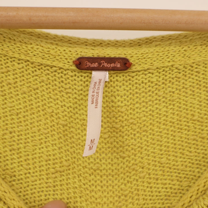 Free People Prism Sweater Women Medium Lemon Yellow Tight Knit Raw Hem Oversized
