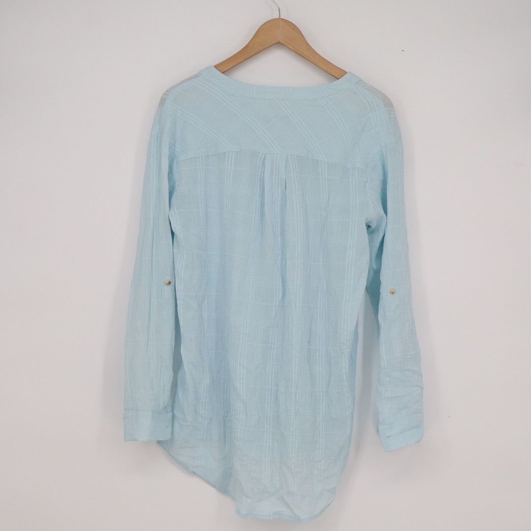 Southern Tide Womens XS Blue Cotton Gauze Lace Up Tunic Roll Tab Sleeve Shirt