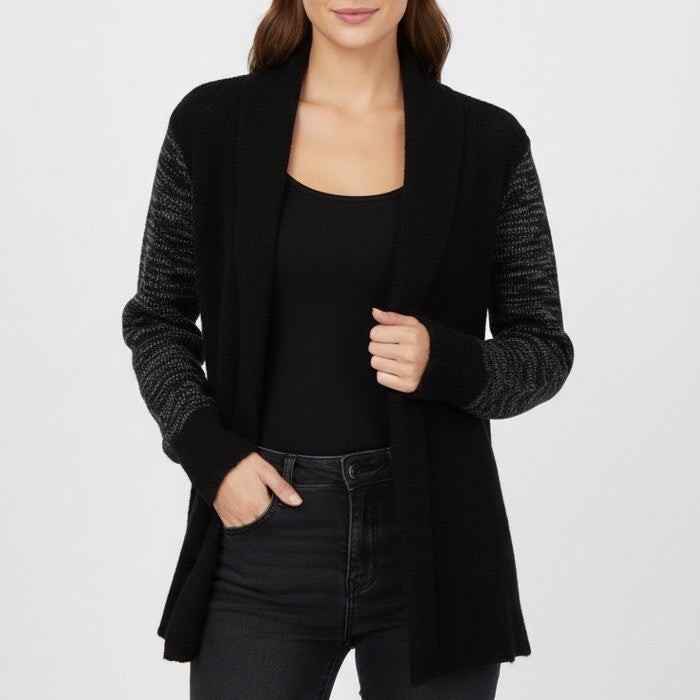 Apt.9 Cardigan Sweater Women PXL Petite Black Gray Knit Long Sleeve Outdoor Wear