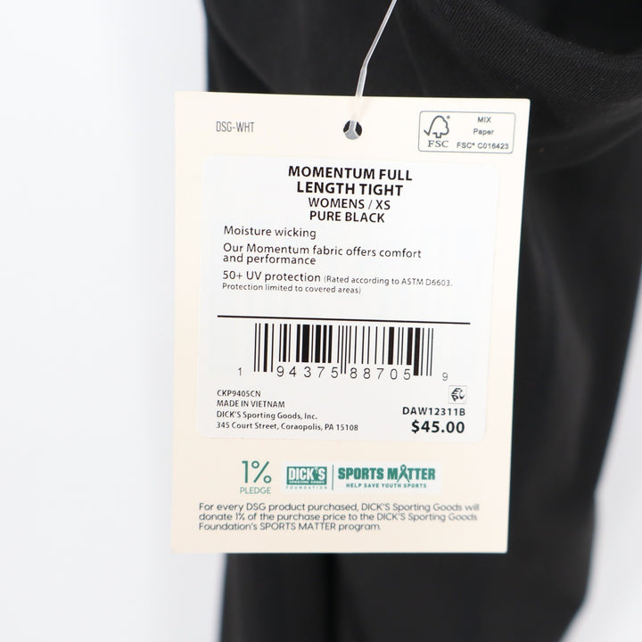 DSG Womens Momentum Full Length Tight Pure Black XS High Rise Leggings